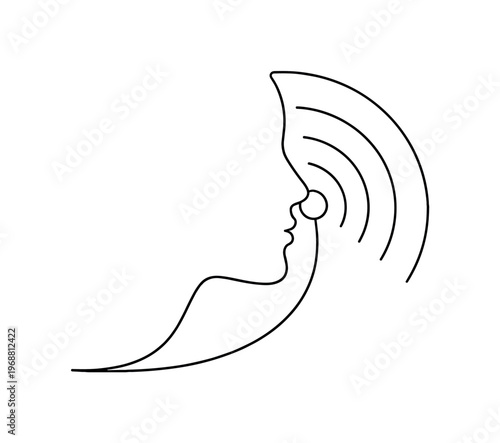 Information Power. Minimalistic one-line drawing broadcast symbol merging into a human profile representing