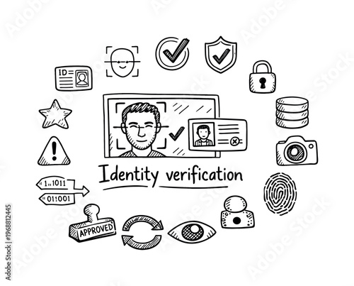 Identity verification technology. Hand-drawn doodle illustration of identity verification technology. In the