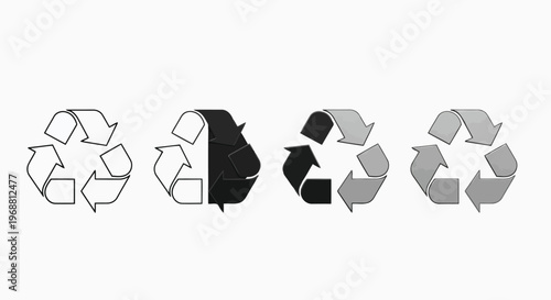 Variations of recycling symbols with different shading and styles Vector