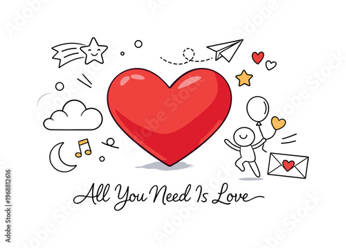 Love symbol concept. A bold heart shape centered in clean white space, smooth rounded curves and soft shadow