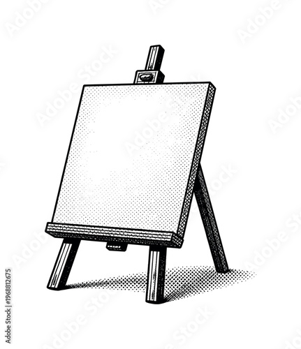 A small tabletop easel holding a blank or lightly textured canvas, shown from a subtle side angle, depicted in