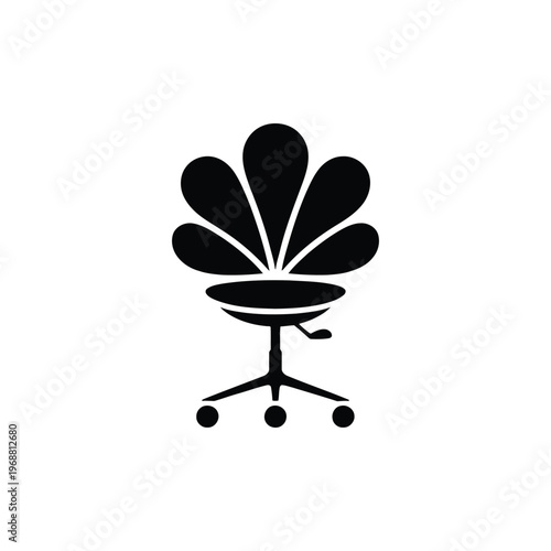 Black silhouette of a swivel chair with five petal-shaped backrests and wheels office chair
