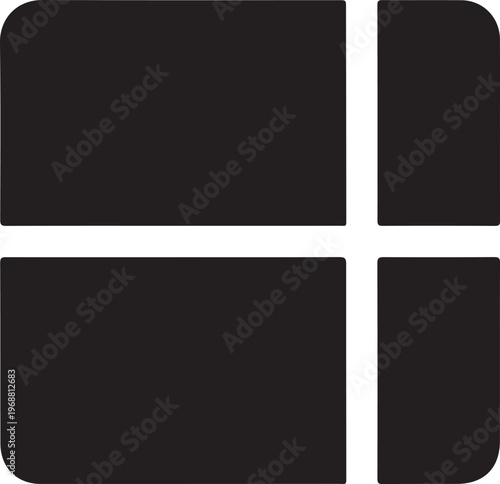 Black rounded square divided into three unequal rectangular sections by a white cross shape