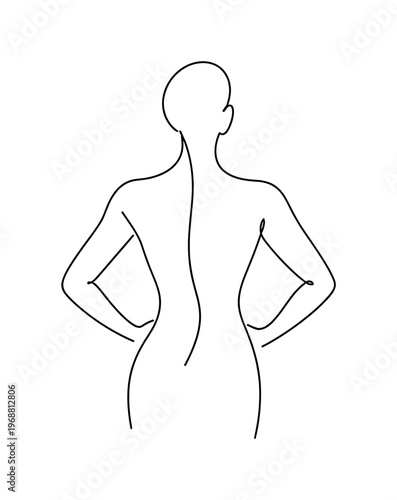 Confident Presence. Minimalistic one-line drawing human silhouette with straight spine and open shoulders