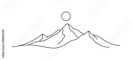 Nature Simplicity. Minimalistic one-line drawing minimal mountain landscape with clean lines and a centered