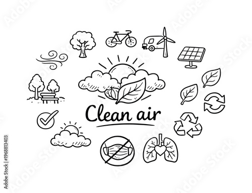 Clean Air Doodle. Reducing air pollution. Hand-drawn doodle illustration of reducing air pollution. In the