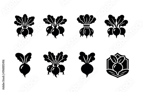 Organic vegetable radish outline collection. Filled icon set of Organic vegetable radish outline collection: