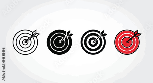 A sequence of target icons illustrating progressive accuracy and achievement. Vector
