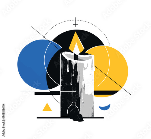 Surreal interpretation of an old monastery candle with exaggerated scale, black and white candle partially