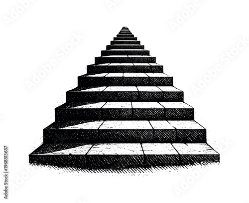 Stone stairway rendered as a receding geometric pattern, alternating light and shadow suggesting moonlight