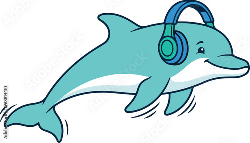 Dolphin Headphones Clipart Collection, Kawaii Sea Animal Vector Graphics
