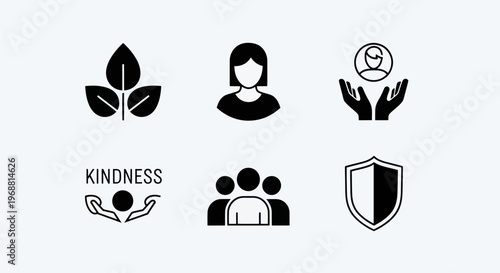 Set of 6 Icons: Kindness, Care, Community, Nature, Person, Protection