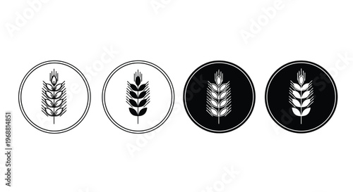 Four variations of wheat sheaf symbols on circular backgrounds in contrasting styles Vector