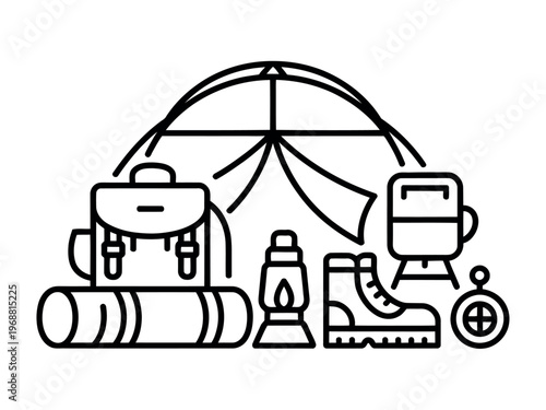 A collection of camping gear and equipment for outdoor adventure