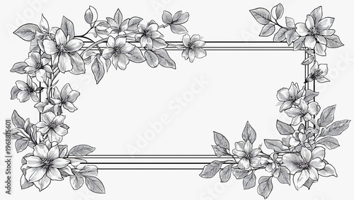 Decorative corner frame of jasmine vines and small blossoms, delicate and ornamen. Ai generated.