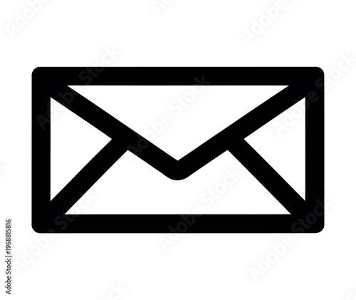 A simple black envelope icon on a white background for communication and messaging purposes