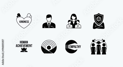 Set of Icons representing Kindness, Teamwork, Security, and Empathy