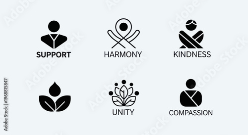 Set of Icons Representing Positive Human Values and Concepts