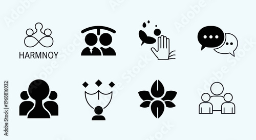 Set of Modern Business and Teamwork Icons - Harmony, Communication, Success