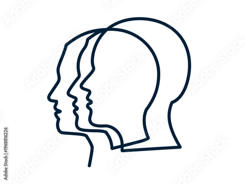 A minimalist line drawing of multiple human heads in profile, symbolizing diversity and individuality.