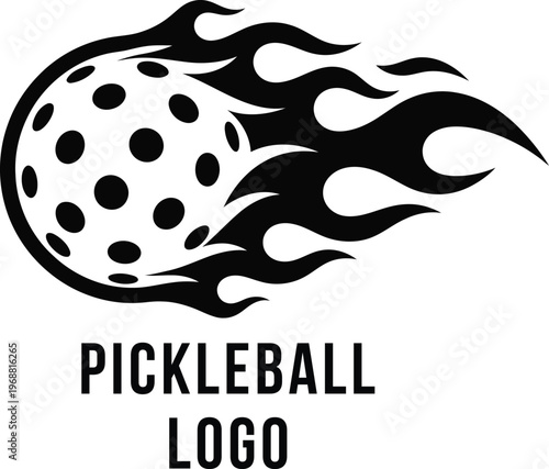 Flaming Pickleball Logo Design Fire Ball Sport Competition Motion Vector Design