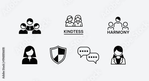 Teamwork, Harmony, Communication, Security, and Support Icons Set