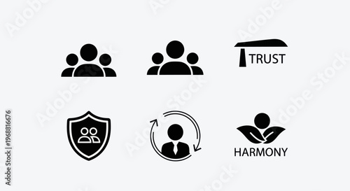 Cuadro en lienzo Teamwork Icons: Collaboration, Trust, Security, Harmony, and Leadership Concepts