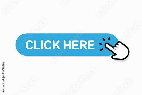 Colorful call-to-action button with a clickable hand icon labeled click here