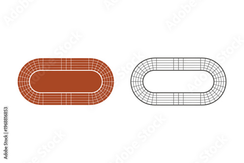 Oval Racing Track with Brown Tiled Surface and White Border