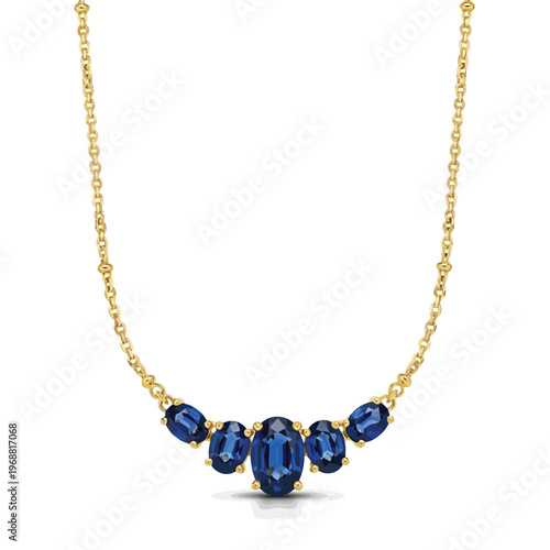 Luxury Blue Sapphire Graduated Necklace - Elegant 18K Gold Five-Stone Gemstone Jewelry