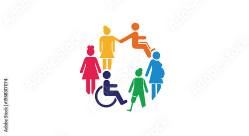 Diverse people holding hands in circle.