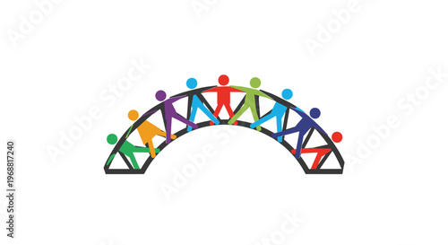 Colorful illustration of people forming a bridge.