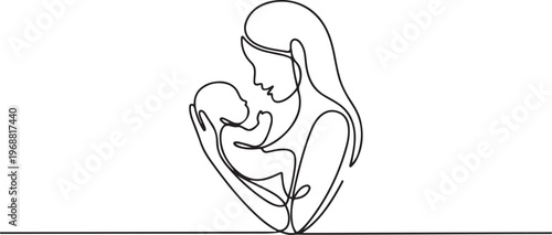 Mother and baby continuous single line art and isolated outline vector design. one line Icon drawing