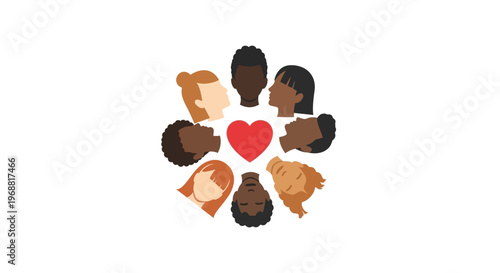 Diverse group of people with heart symbol.
