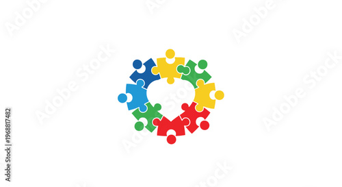A colorful puzzle piece circle formation.