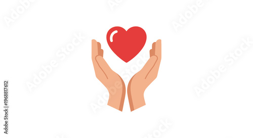 Hands holding a red heart symbol.