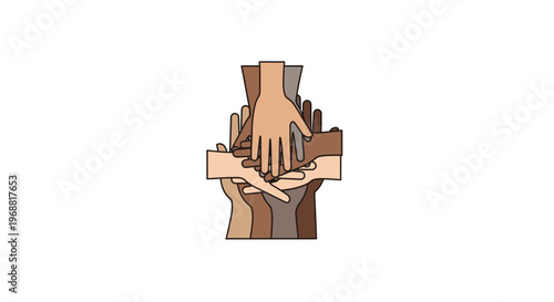 Diverse hands stacked together in unity.