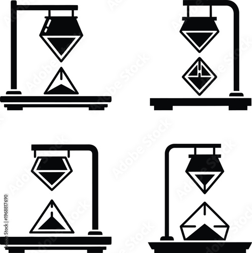 Set of Four Minimalist Laboratory Crucible or Scientific Measurement Tool Vector Icons, Scalable EPS