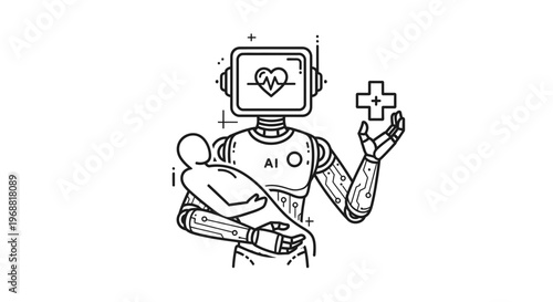 AI Robot Holding Baby, Medical Care, Healthcare Technology, Future Medicine