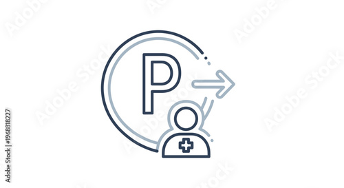 Doctor Parking Icon with Patient and Arrow - Medical Parking Concept
