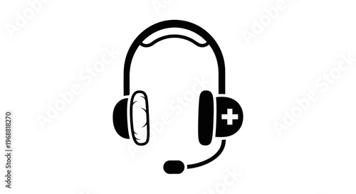 Gaming Headset Icon with Microphone and Plus Symbol