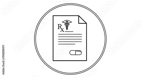 Medical Prescription Document with Caduceus Symbol and Pill Icon