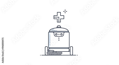 Medical Robot with Plus Sign Icon, Healthcare Technology, Cleanliness Service