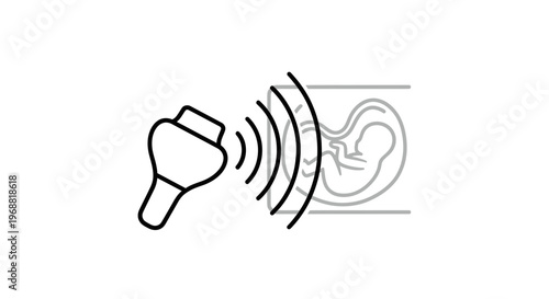 Ultrasound scan of pregnant woman showing fetus in womb, medical technology icon