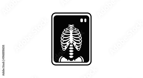 X-ray of human rib cage and spine, medical diagnostic imaging, black and white icon
