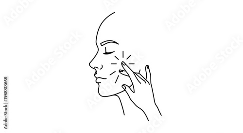 Woman applying cream to face, skincare, beauty, self care, close up profile, line art