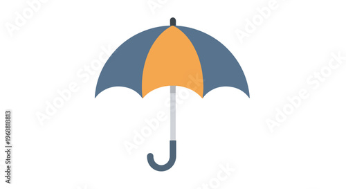 Graphic illustration of a blue and yellow umbrella against a white background.