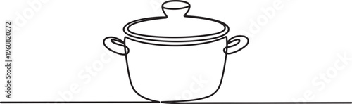 Minimalist cooking pot one line art isolated outline vector design. one line Icon drawing