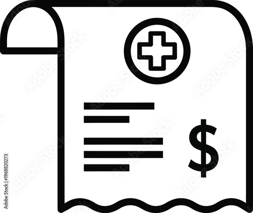 Medical Bill Receipt Icon With Dollar Sign And Health Cross Vector Illustration
