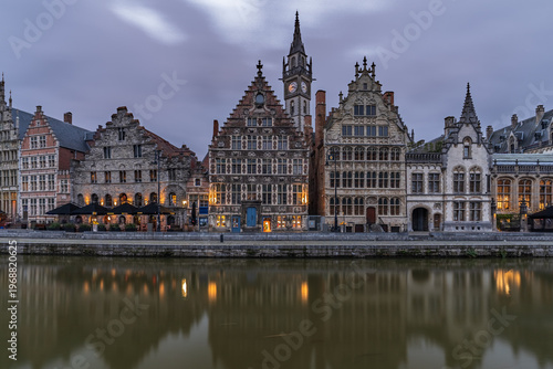 Photos Medieval guild houses on Graslei quay reflected in the Leie river, Ghent, Belgium